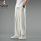Woodpecker linen casual pants men's summer thin breathable cotton and linen straight wide-leg pants loose and versatile trousers apricot XL