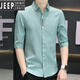 Jeep Spirit Camisa no hierro de siete entradas de siete cross alambre de hielo masculino fresco verano delgada camisa elástica de moda delgada de moda suave 684 negro m 80-105Jin [Jin equivale a 0.5 kg]