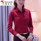 Woodpecker's new autumn office wear white shirt long-sleeved feminine slim fit solid color OL office top women's navy blue shirt black 5XL
