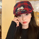 Xiaohongshu Korean style red plaid puppy forward hat for women spring and autumn all-match niche beret big head circumference red plaid M (5658cm)
