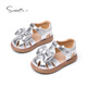 Snuffy Girls Sandals Girls Summer New Silver Princess Bow Breathable Anti-Slip Baby Toe Sandals Dolphin Silver 28