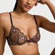 Victoria's Secret fashionable embroidered unpadded half cup bra Geo Leo sexy deep V neckline comfortable satin women's underwear leopard print/Shimmer one size 32E