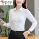 Woodpecker's new autumn office wear white shirt long-sleeved feminine slim fit solid color OL office top women's navy blue shirt black 5XL