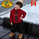 G.duck Boys Thickened Warm Shirt Jacket 2025 New Boys Red Festive New Year Clothes Children's New Year Clothes Red Shirt + Black Velvet Pants Velvet 130 cm