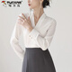 Woodpecker high-end collarless white shirt women's work clothes top autumn style temperament chiffon v-neck professional long-sleeved shirt white L