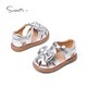 Snuffy Girls Sandals Girls Summer New Silver Princess Bow Breathable Anti-Slip Baby Toe Sandals Dolphin Silver 28