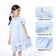 Xiaoyinman children's clothing girls cute puff sleeve dress 26 mid-summer big children's shirt lapel comfortable casual skirt blue strip 110