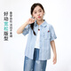 Xiaoyinman children's clothing girls plaid shirt breathable lace cuffs 26 summer mid-sized children's lapel casual top blue 150