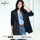 Eveli Tencel and linen blended herringbone design loose silhouette suit jacket for women 2025 autumn new style dark navy S