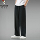 Woodpecker linen casual pants men's summer thin breathable cotton and linen straight wide-leg pants loose and versatile trousers apricot XL