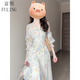 Rich collar opening ceremony mom dress spring French tea break V-neck floral women's new 2026 long sleeve petite waist mint print heavy floral dress XL recommended 120 to 125 Jin Jin equals 0.5 kg