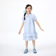 Xiaoyinman children's clothing girls cute puff sleeve dress 26 mid-summer big children's shirt lapel comfortable casual skirt blue strip 110