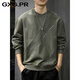 GXG.PR2026 autumn and winter trendy brand design spliced round neck sweatshirt men's American retro heavyweight loose large size long-sleeved top gray green M suitable weight 95-120Jin Jin equals 0.5 kg