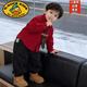 G.duck Boys Thickened Warm Shirt Jacket 2025 New Boys Red Festive New Year Clothes Children's New Year Clothes Red Shirt + Black Velvet Pants Velvet 130 cm