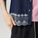 PLAIN PEOPLE Denim Denim Holiday Contrast Color Embroidered Short-Sleeved Shirt Top Women's Blue 2026 Summer New Dark Blue S