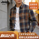JEEP SPIRIT Jeep American plaid shirt men's long-sleeved loose work shirt trendy casual jacket men 2026 spring model brown M