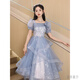 Wenlai Mansha dress, high-end light luxury niche evening dress, high-end adult ceremony dress, host can usually wear art exam dress, blue mid-length M