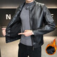 High-quality handsome leather jacket for men in autumn and winter 2025 new fashion stand-up collar jacket plus velvet thickened versatile leather jacket black thickened XL
