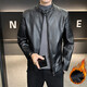 High-quality handsome leather jacket for men in autumn and winter 2025 new fashion stand-up collar jacket plus velvet thickened versatile leather jacket black thickened XL
