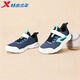 Xtep children's 2026 spring new boys' soft-soled Velcro non-slip sports running shoes, dark blue/sail white, dense mesh and breathable 33