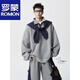 ROMON V37 American retro high street contrasting color shawl sports sweatshirt men's autumn fashion brand loose casual gray couple suit suit black M (105-120Jin Jin equals 0.5 kg)