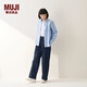 MUJI Women's Cotton Washed Oxford Button Collar Long Sleeve Shirt Women's Shirt Jacket Top 25 Winter Women's Saxon Blue M (160/84A)