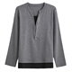 F1Maje1T DISEÑADOR DE ALTODA DEL ALGODAD DEL ALGODAD DEL COTHER falso de dos piezas Camiseta de manga larga para mujeres en V neck a principios de otoño nuevo color de contraste camisa de base suelta gris/9894 L [Sugerir peso 110-120 Jin [Jin iguala 0.5 kg]]]