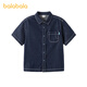 BALABALA balaOne Balabala boys short-sleeved shirt children's middle and large children's denim 2026 new summer versatile denim dark blue 88301 110