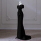UKUHPK one-shoulder black evening dress 2026 banquet-style fishtail skirt light luxury niche host dress black tail XL