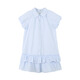 Xiaoyinman children's clothing girls cute puff sleeve dress 26 mid-summer big children's shirt lapel comfortable casual skirt blue strip 110