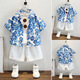 Ultraman Boys Summer Korean Style Graffiti Shirt Set 2025 New Children's Short Sleeve Baby Denim Shorts Two-piece Set Trendy Suit 100 cm