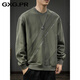 GXG.PR2026 autumn and winter trendy brand design spliced round neck sweatshirt men's American retro heavyweight loose large size long-sleeved top gray green M suitable weight 95-120Jin Jin equals 0.5 kg