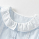 DAVE&BELLA girls short-sleeved shirt 2026 summer new baby girl tops children's shirts fashionable children's clothes children's clothing blue and white stripes ready stock 140 cm (recommended height 130-140cm)