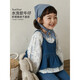 Young girls 2026 spring new long-sleeved ruffled lace floral shirt layered denim suspender children's cover