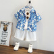 Ultraman Boys Summer Korean Style Graffiti Shirt Set 2025 New Children's Short Sleeve Baby Denim Shorts Two-piece Set Trendy Suit 100 cm