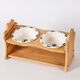 CLCEY Ceramic Cat Bowl Rack Protects Cervical Vertebral Anti-Black Chin Small Dog Anti-Slip Anti-Tip Teddy Adjustable Height Dog Bowl Two Black Footprints + Double Bowl Rack