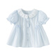 DAVE&BELLA girls short-sleeved shirt 2026 summer new baby girl tops children's shirts fashionable children's clothes children's clothing blue and white stripes ready stock 140 cm (recommended height 130-140cm)
