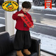 G.duck Boys Thickened Warm Shirt Jacket 2025 New Boys Red Festive New Year Clothes Children's New Year Clothes Red Shirt + Black Velvet Pants Velvet 130 cm