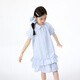 Xiaoyinman children's clothing girls cute puff sleeve dress 26 mid-summer big children's shirt lapel comfortable casual skirt blue strip 110