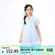 Xiaoyinman children's clothing girls cute puff sleeve dress 26 mid-summer big children's shirt lapel comfortable casual skirt blue strip 110