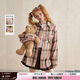 UNIFREE Pink Plaid Brushed Shirt Women's College Style Loose Casual Versatile American Retro Japanese Shirt M