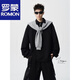 ROMON V37 American retro high street contrasting color shawl sports sweatshirt men's autumn fashion brand loose casual gray couple suit suit black M (105-120Jin Jin equals 0.5 kg)