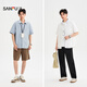 SANFU 2026 Summer Men's Double Lapel Short Shirt Fashionable Solid Color Slightly Dropped Top 522169 Blue L