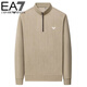 EA7 Armani Half-Turtle Collar Men's Spring and Autumn Thin Zipper Stand Collar Long-Sleeved T-shirt Middle-aged Tops and Bottoming Shirts Gray M 165 (weight 120 Jin Jin equals within 0.5 kg)