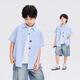 Zuoxi 2026 summer new style boys' interesting button seersucker shirt plaid small shirt blue plaid 165
