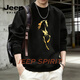 JEEP SPIRIT American Heavyweight Sweatshirt Men's Velvet Thickened 2026 Winter Loose Casual Warm Bottoming Shirt Round Neck Long White M 70-90Jin Jin is equal to 0.5 kg