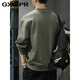 GXG.PR2026 autumn and winter trendy brand design spliced round neck sweatshirt men's American retro heavyweight loose large size long-sleeved top gray green M suitable weight 95-120Jin Jin equals 0.5 kg