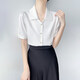 LIIS2026 new high-end big-name professional commuting white short-sleeved shirt for women, simple temperament, lapel, puff sleeves, pearl white XS 70-95Jin Jin equals 0.5 kg