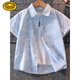 G.duck boys short-sleeved shirt blue pure cotton 2026 summer new style medium and large children's shirt summer clothes children's thin trendy blue shirt 120 cm