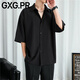 GXG.PR black shirt men's long-sleeved spring and summer loose and drapey handsome casual ice silk short-sleeved black shirt men's jacket CY008 black long-sleeved + CY009 black short-sleeved - S